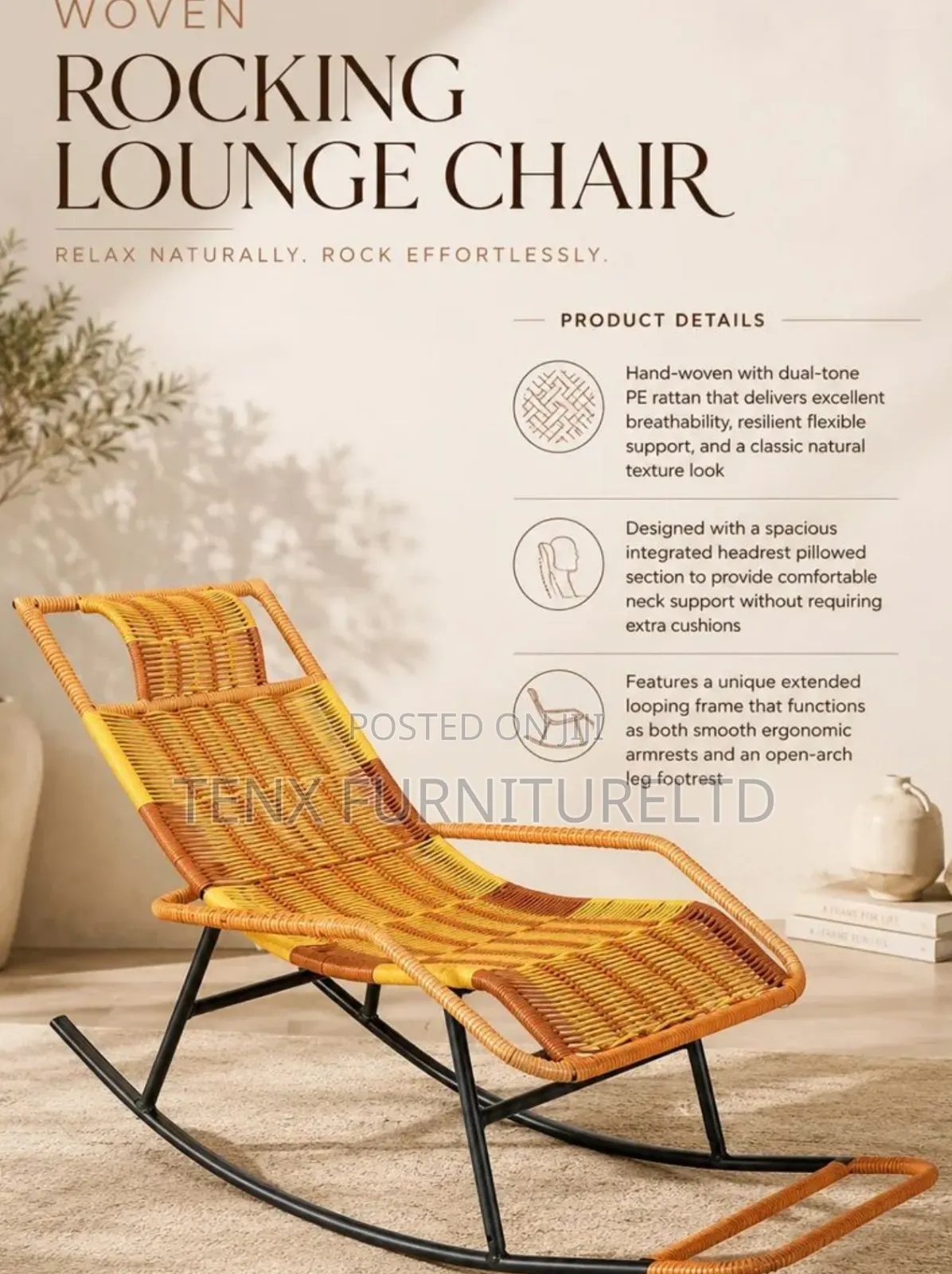 Rattan Style Rocking Chair With Footrest - Hand-Woven