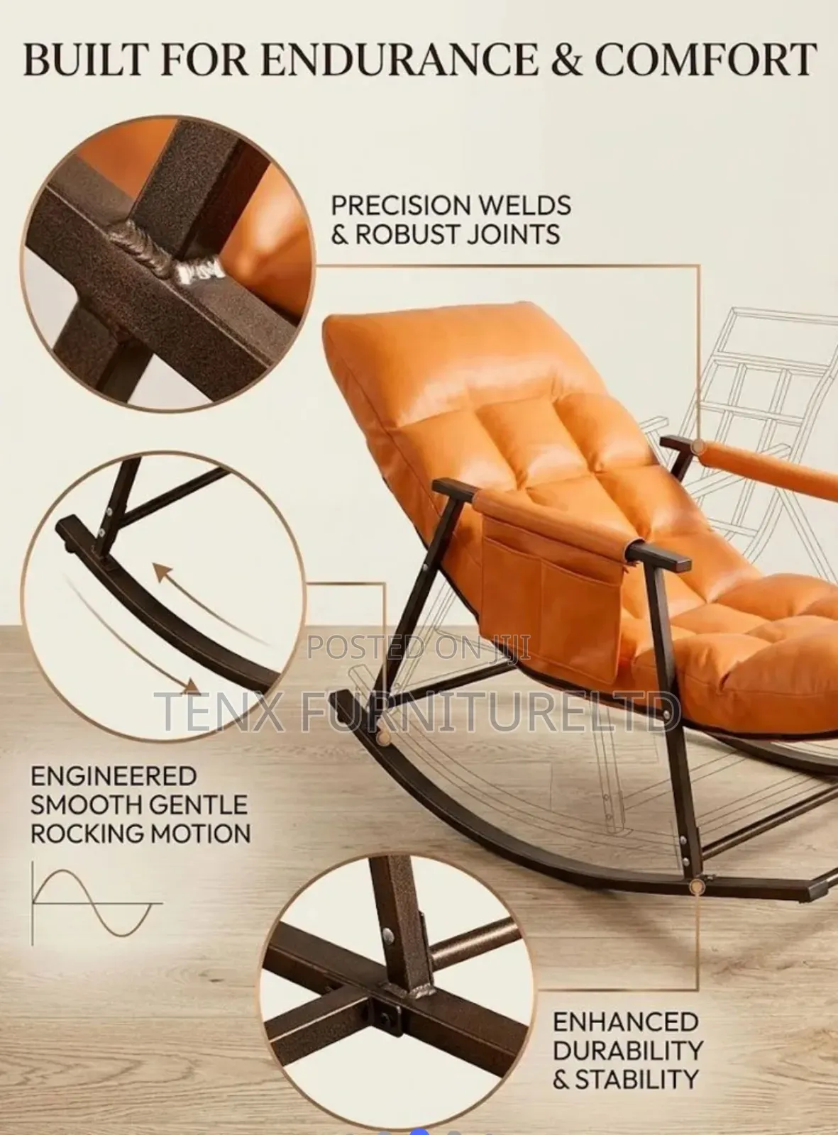 Padded Rocking Chair With Footrest Indoor Outdoor Lounge
