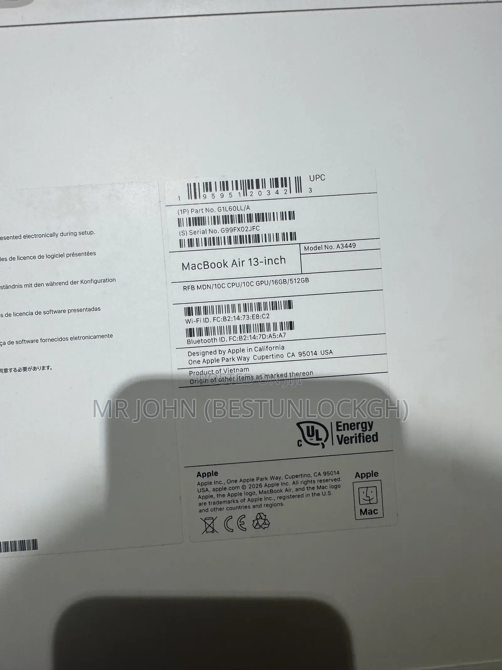 Laptop Apple MacBook Air 2026 M5 16GB Apple M5 SSD 512GB