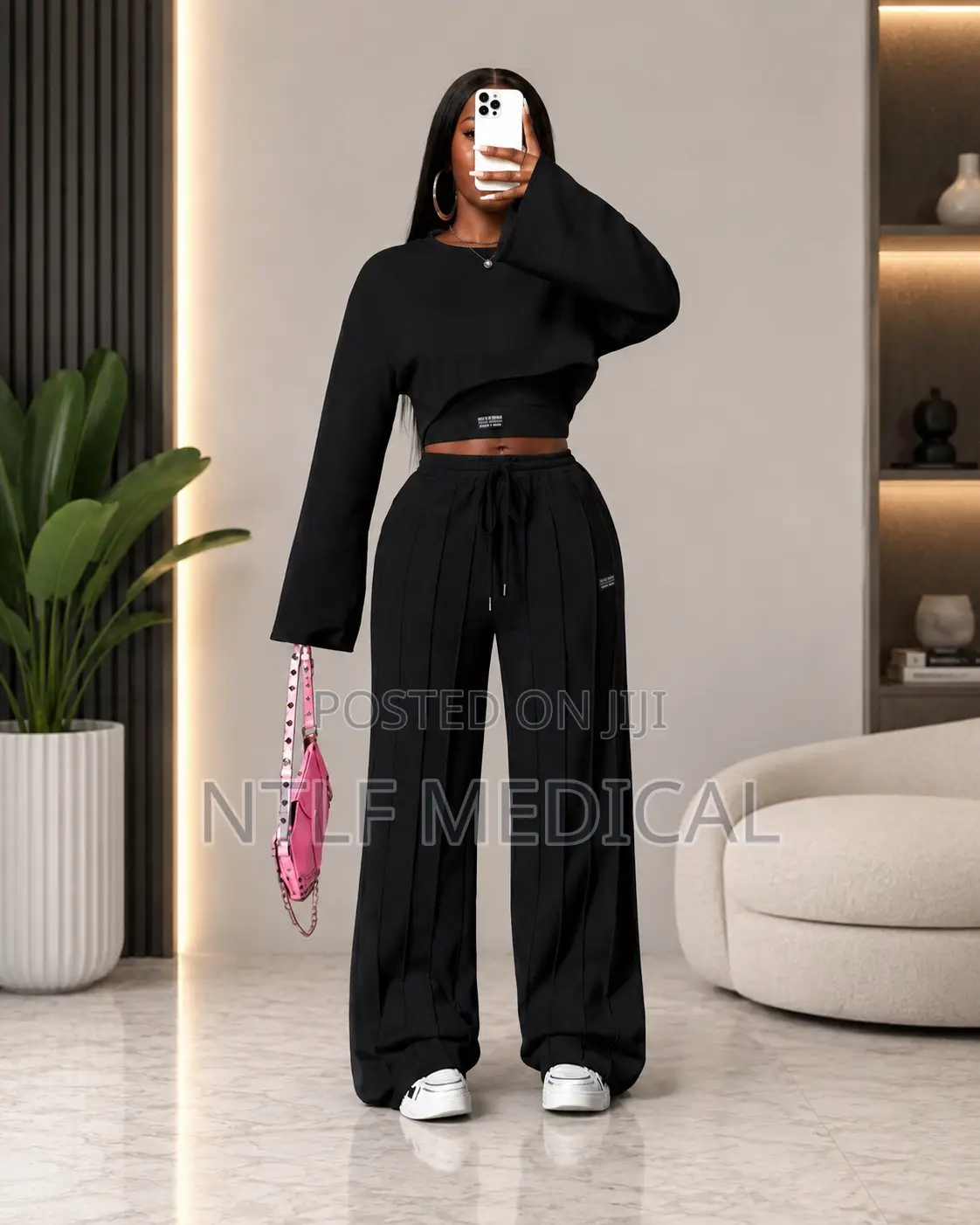Fashionable Women 3pcs (Cropped T-Shirts, Tank Top, Wide-Legs Joggers)