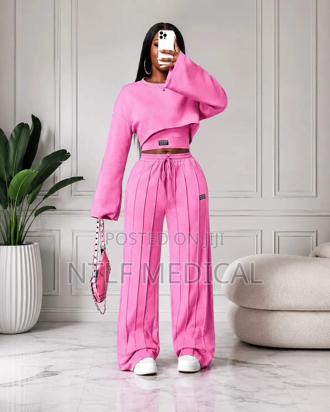 Fashionable Women 3pcs (Cropped T-Shirts, Tank Top, Wide-Legs Joggers)