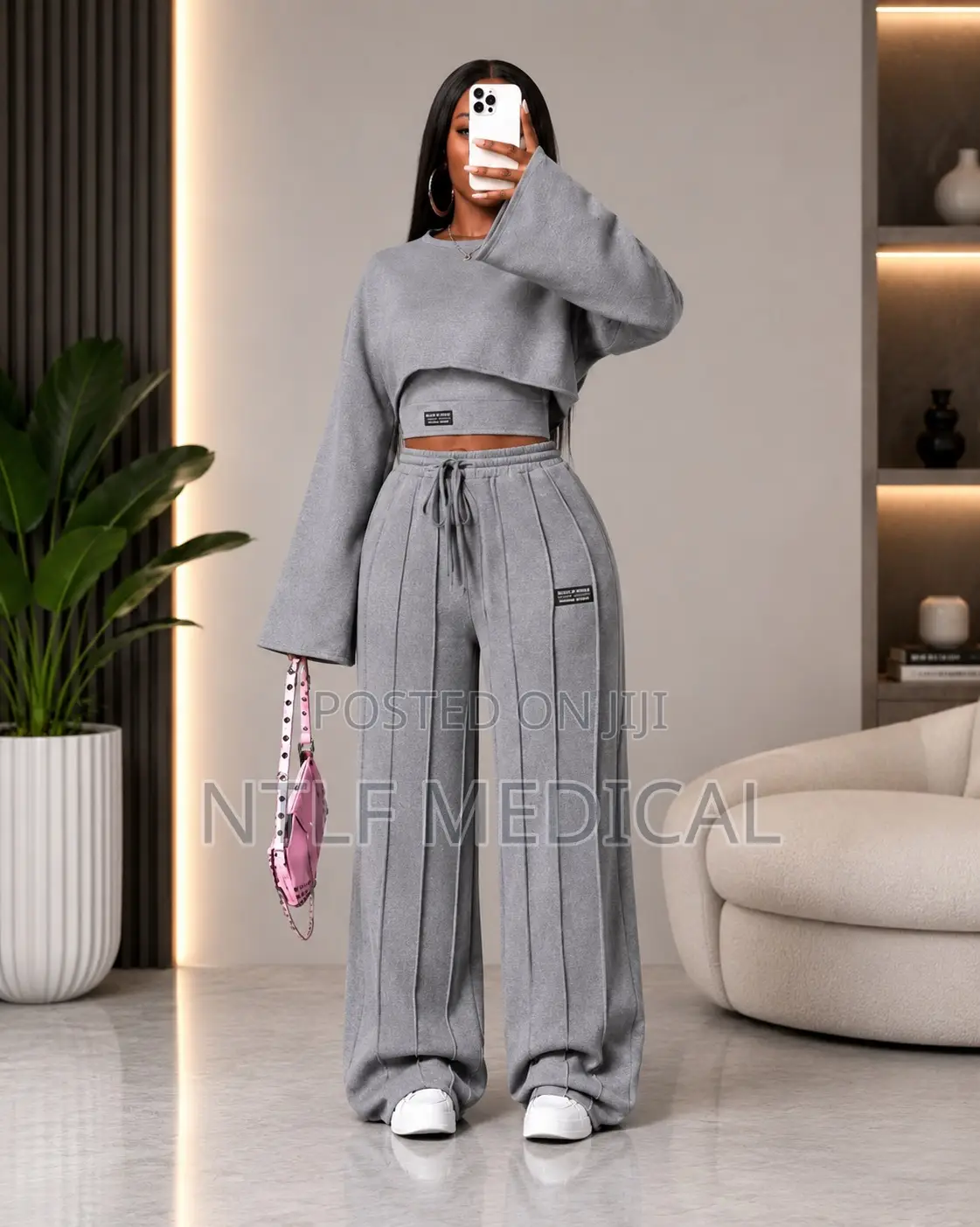Fashionable Women 3pcs (Cropped T-Shirts, Tank Top, Wide-Legs Joggers)