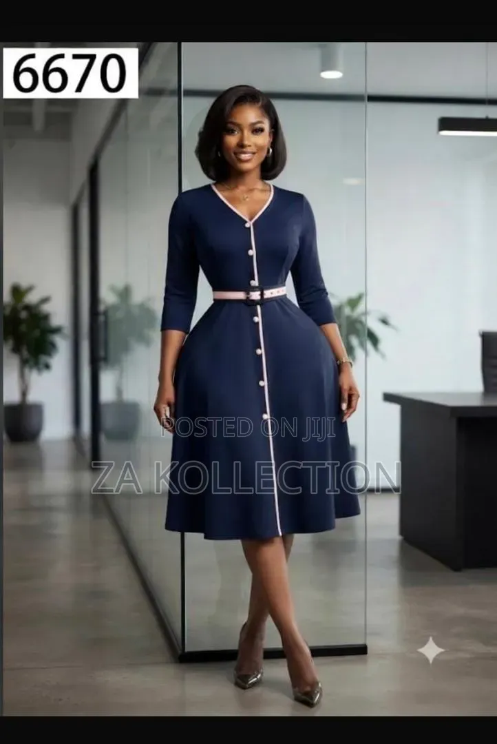Ladies Buttoned High Waist Office Dress