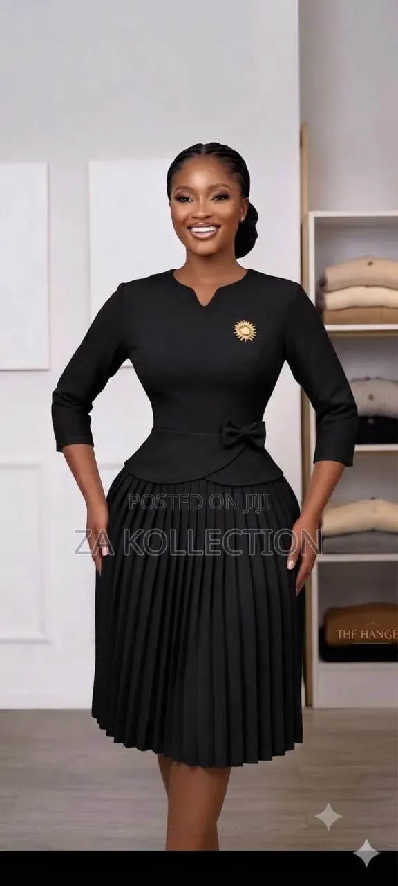 Ladies High Waisted Pleated Office Dress
