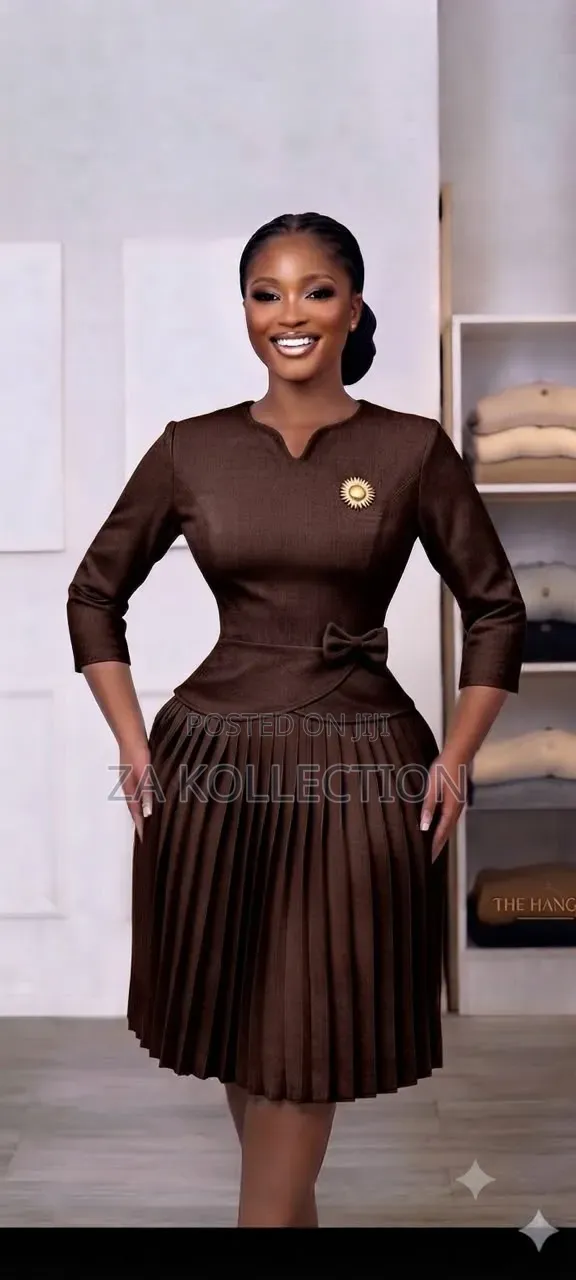 Ladies High Waisted Pleated Office Dress