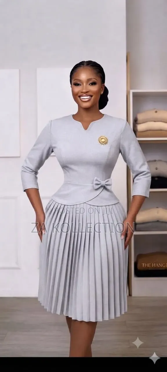 Ladies High Waisted Pleated Office Dress