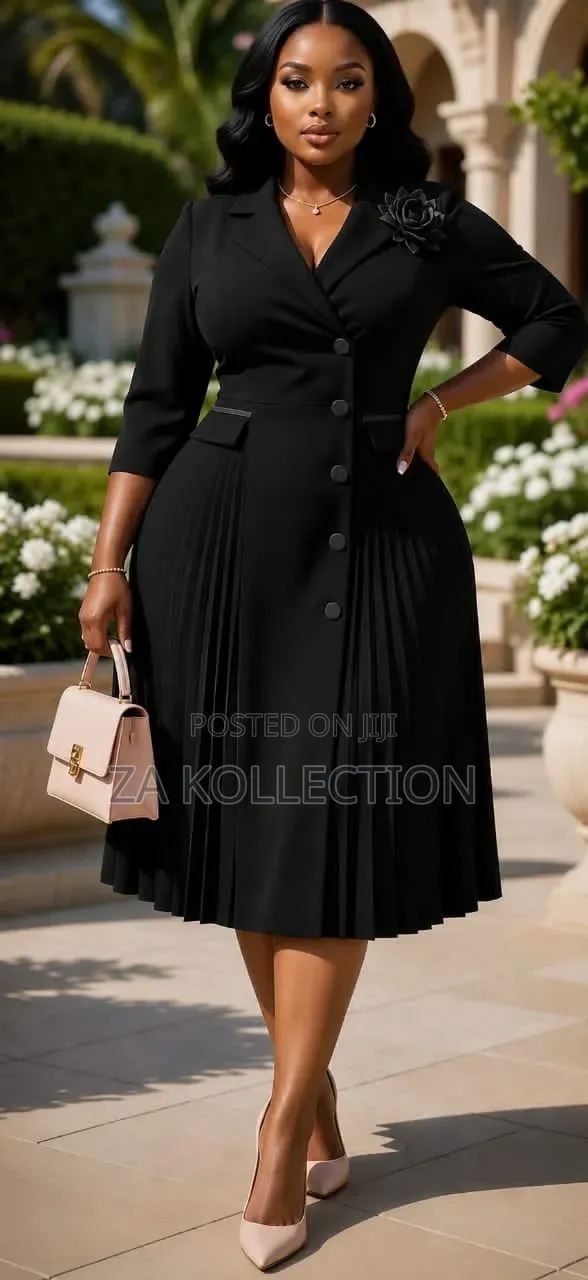 Ladies Flare Office Dress With Side Pleats and Pocket