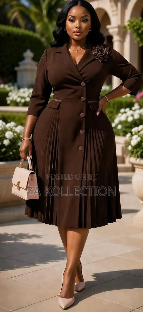 Ladies Flare Office Dress With Side Pleats and Pocket