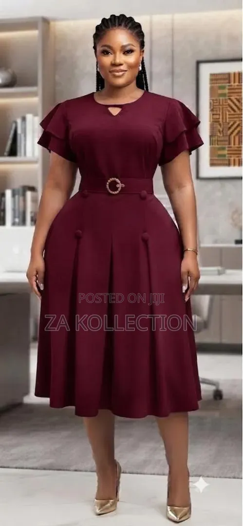 Senori Ladies Office Dress With Belt and Big Pleats
