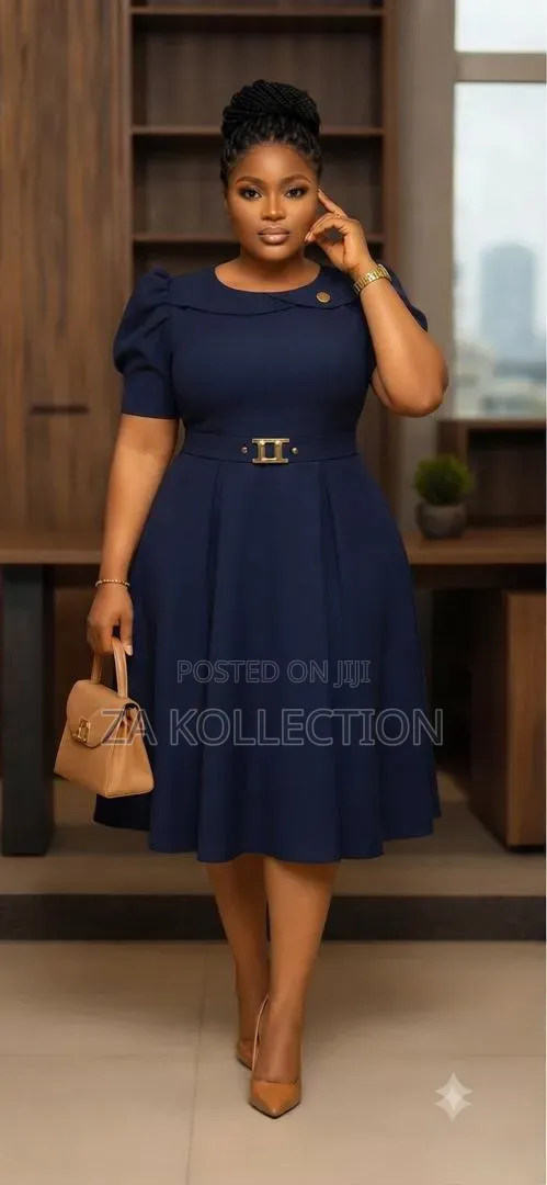 Women's High Waist Pleated Office Dress