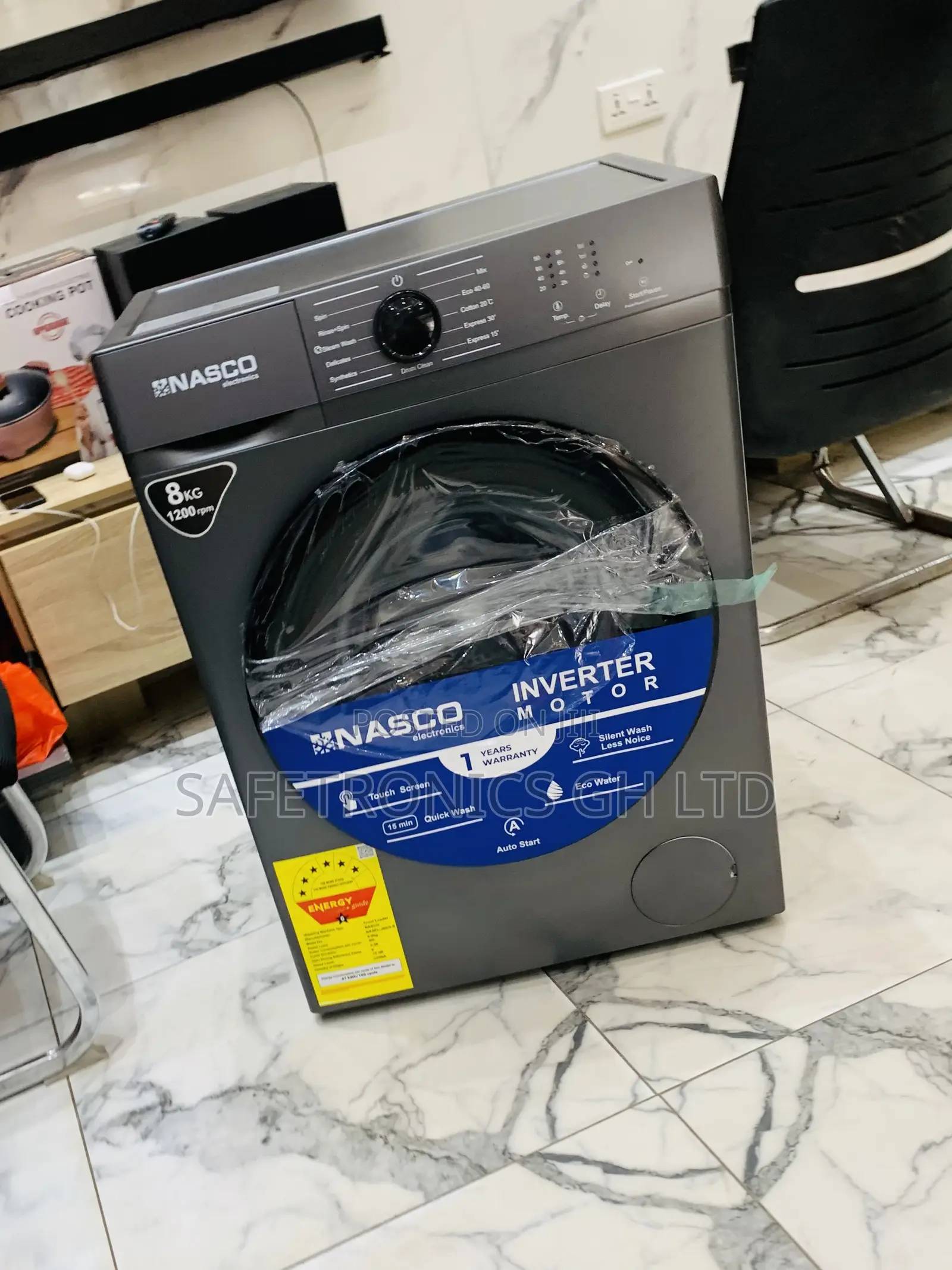 Efficient Sleek Grey Nasco 8kg Front Load Washing Machine