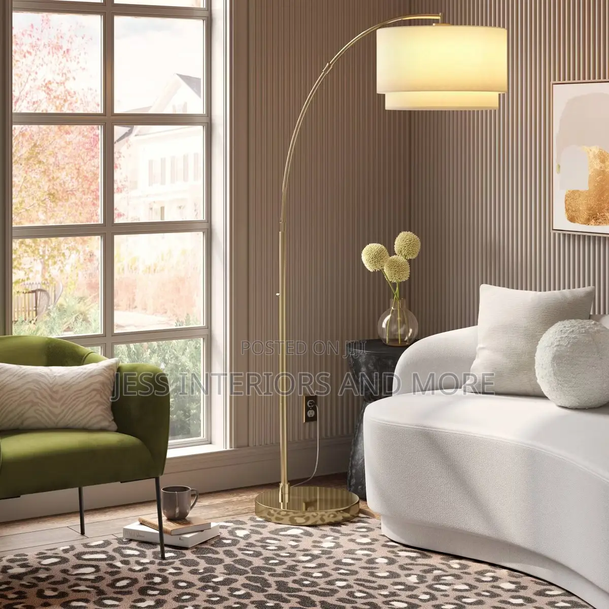 Arc Floor Lamp With Tiered Shade Brass