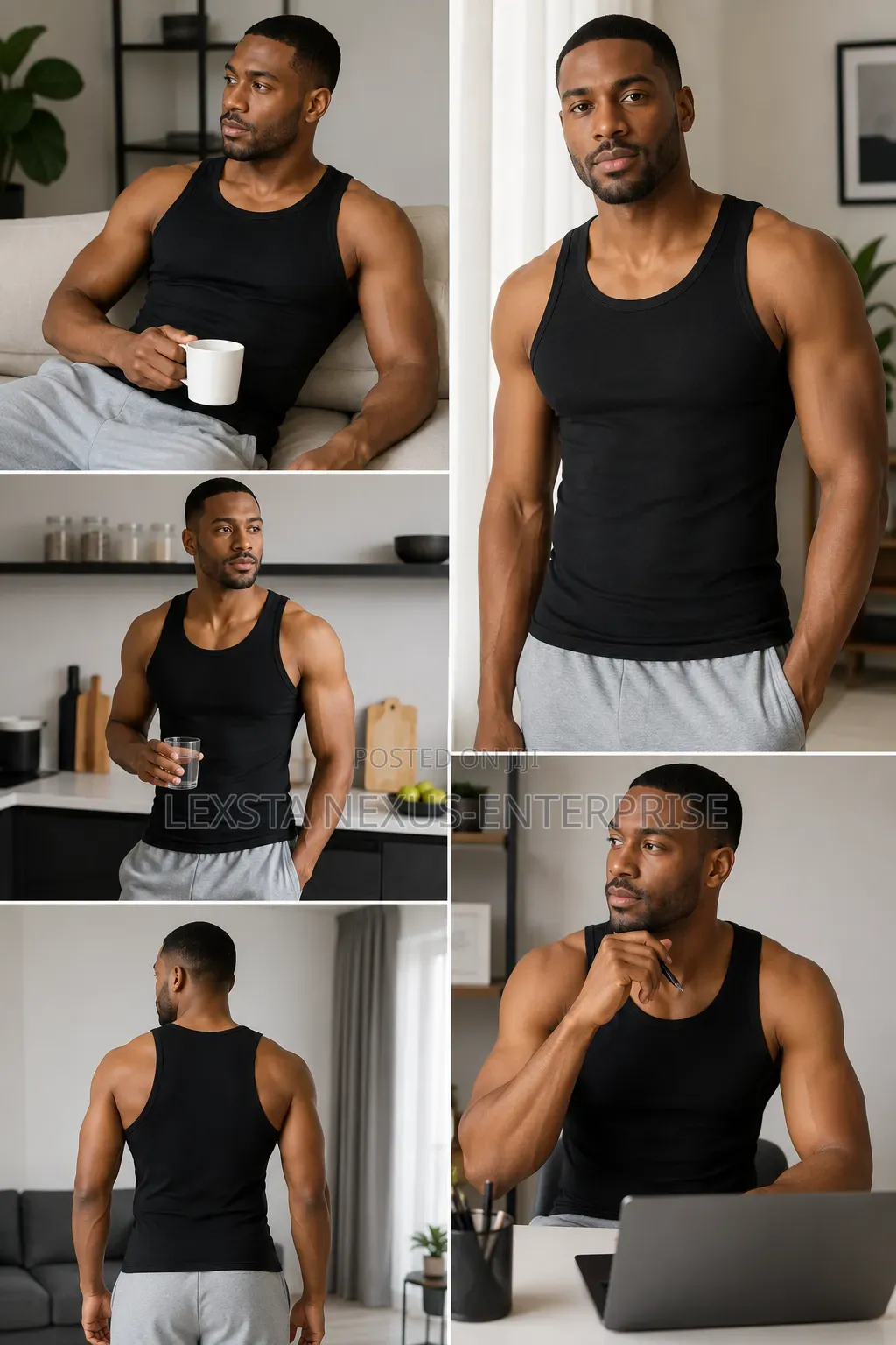 Men's Singlet - Black, Blue Grey