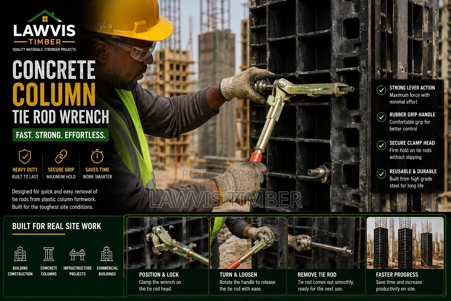 Concrete Column Tie Rod Wrench Formwork Wrench Heavy-Duty Steel Tool