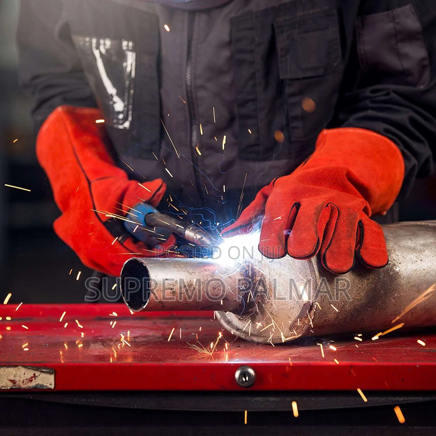 Heat & Spark Resistant Red Leather Safety Gloves - Welding Gloves