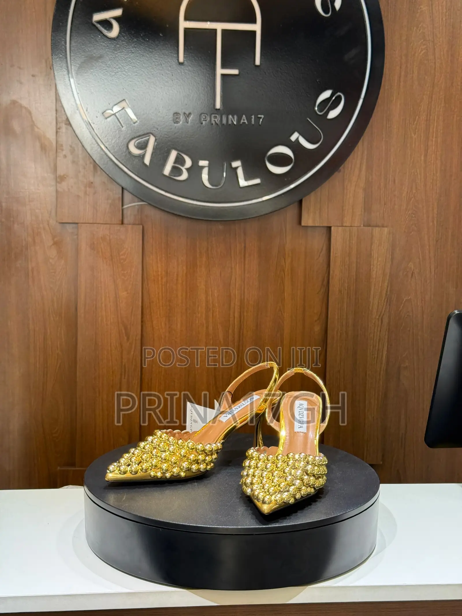Gold Beaded Pointed-Toe Slingback Heel