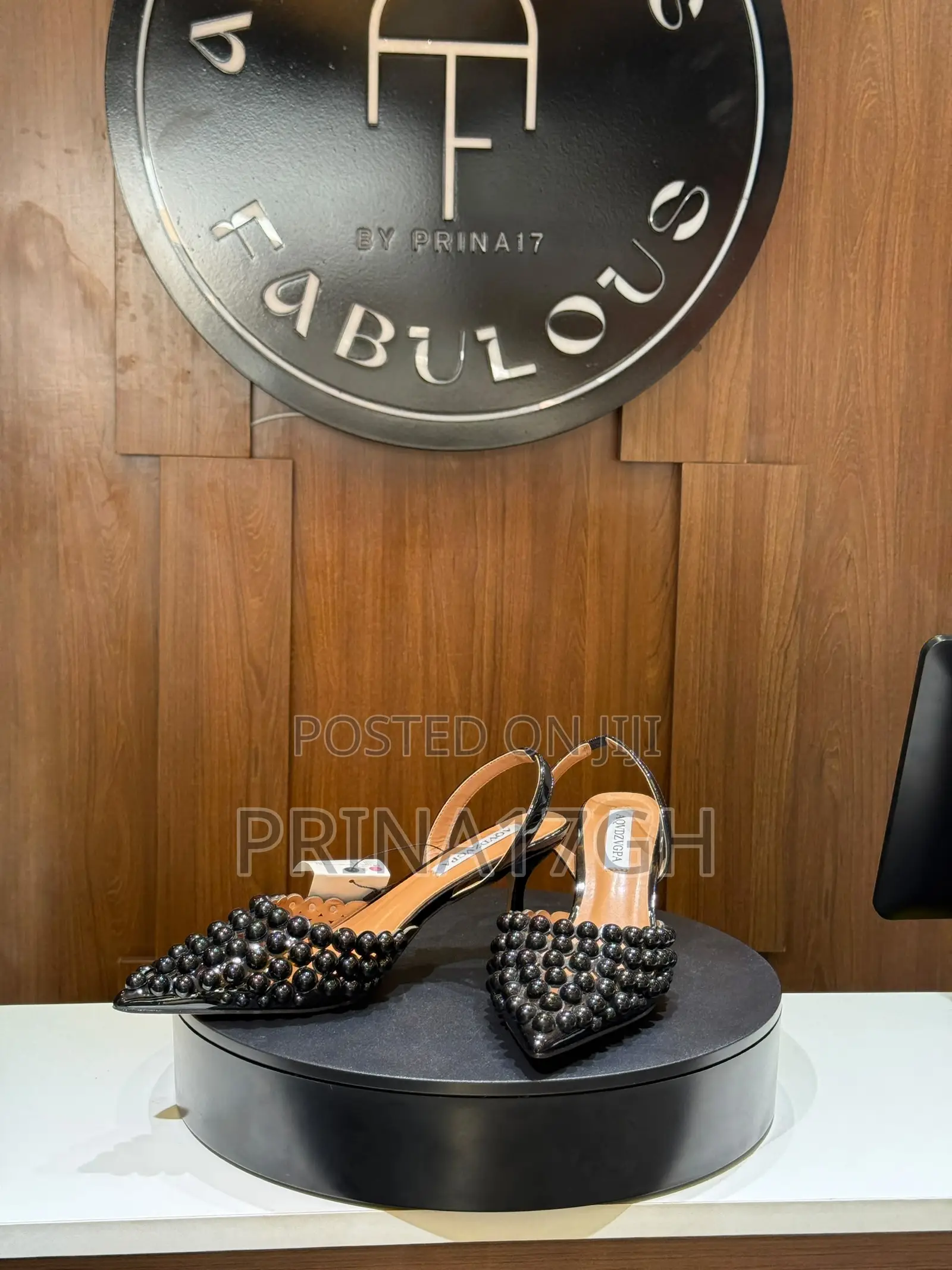 Black Beaded Pointed-Toe Slingback Heel