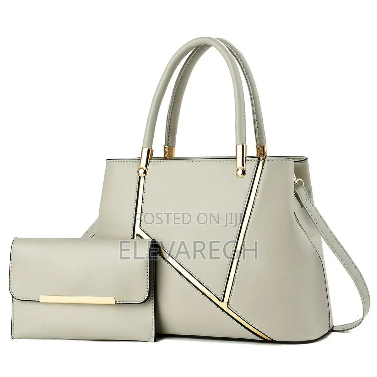 Beige Structured Bag Plus Clutch Set