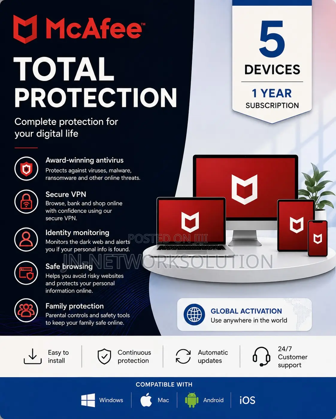 McAfee Total Protection 1 Year 5 Device Global