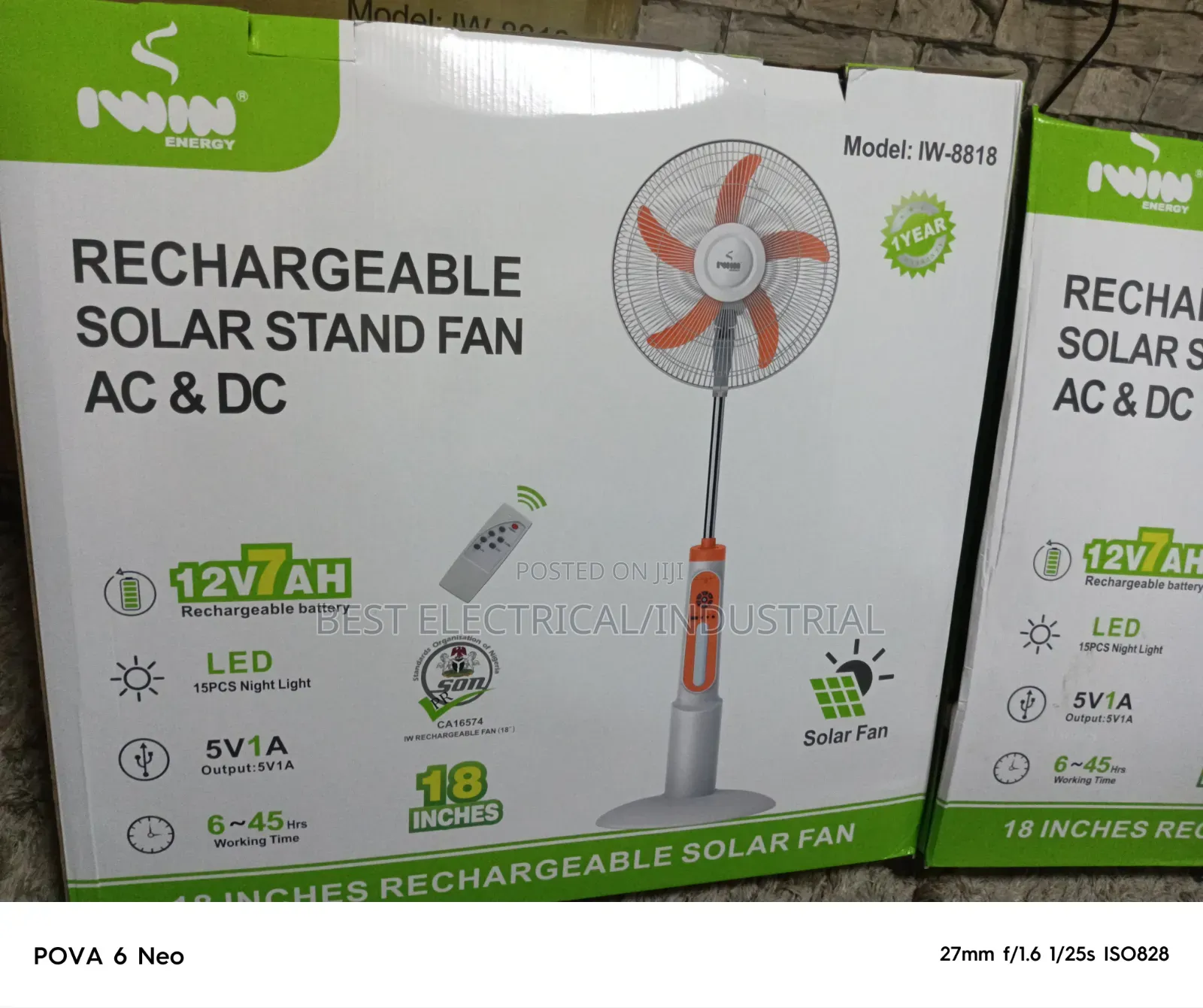 Rechargeable Solar Stand Fan 18 Inches AC DC