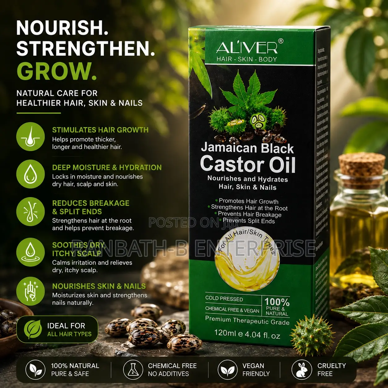 AL’IVER Jamaican Black Castor Oil – Natural Hair Growth Support
