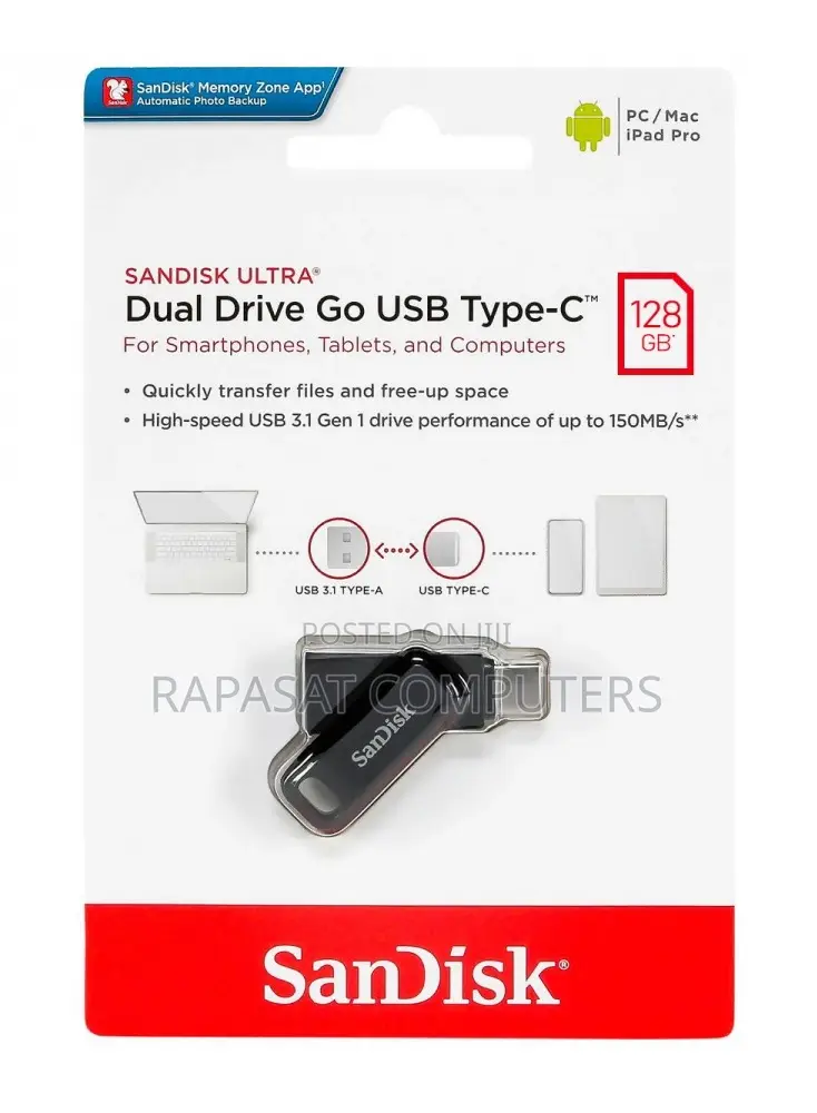 SanDisk 128Gb Ultra Dual Drive Luxe USB Type-C Flash Drive