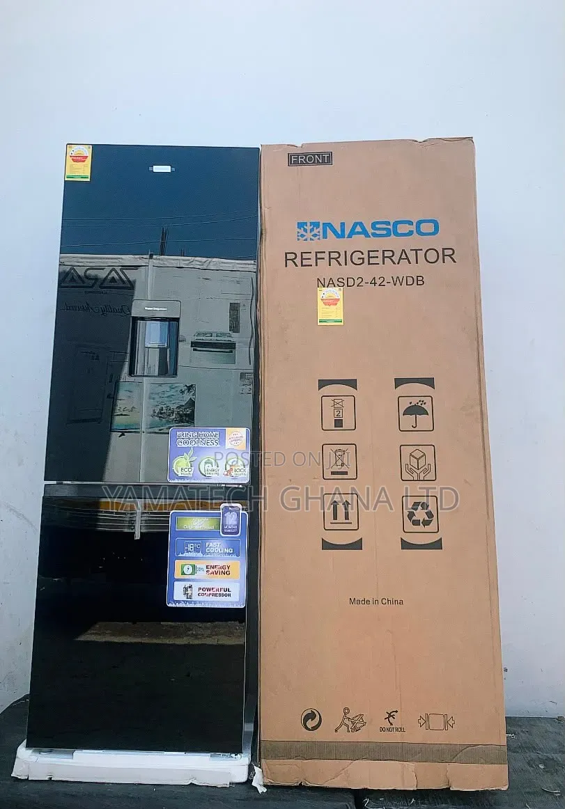 Nasco 309 Litre Bottom Freezer Black Mirror Fridge With Dispenser