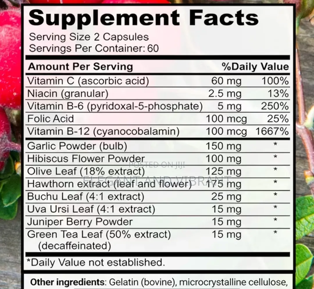 Blood Pressure Supplement With Hawthorn, Olive, Garlic,B.3, Juniper