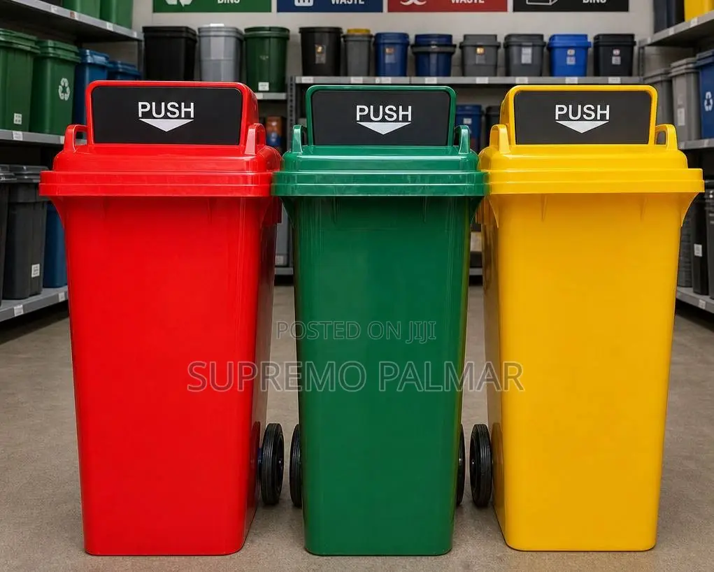 240L HDPE Wheeled Waste Bin - Commercial Push-Top Dustbin for Outdoor