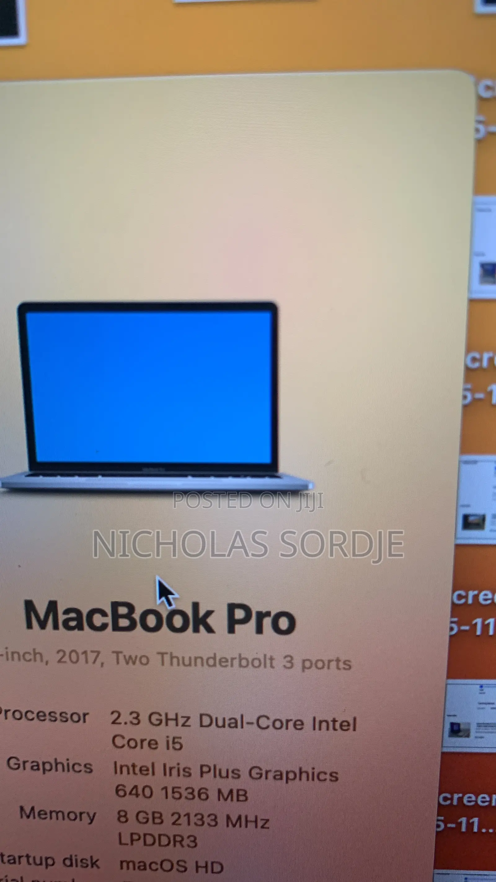 Laptop Apple MacBook Pro 2017 8GB Intel Core i5 SSD 256GB