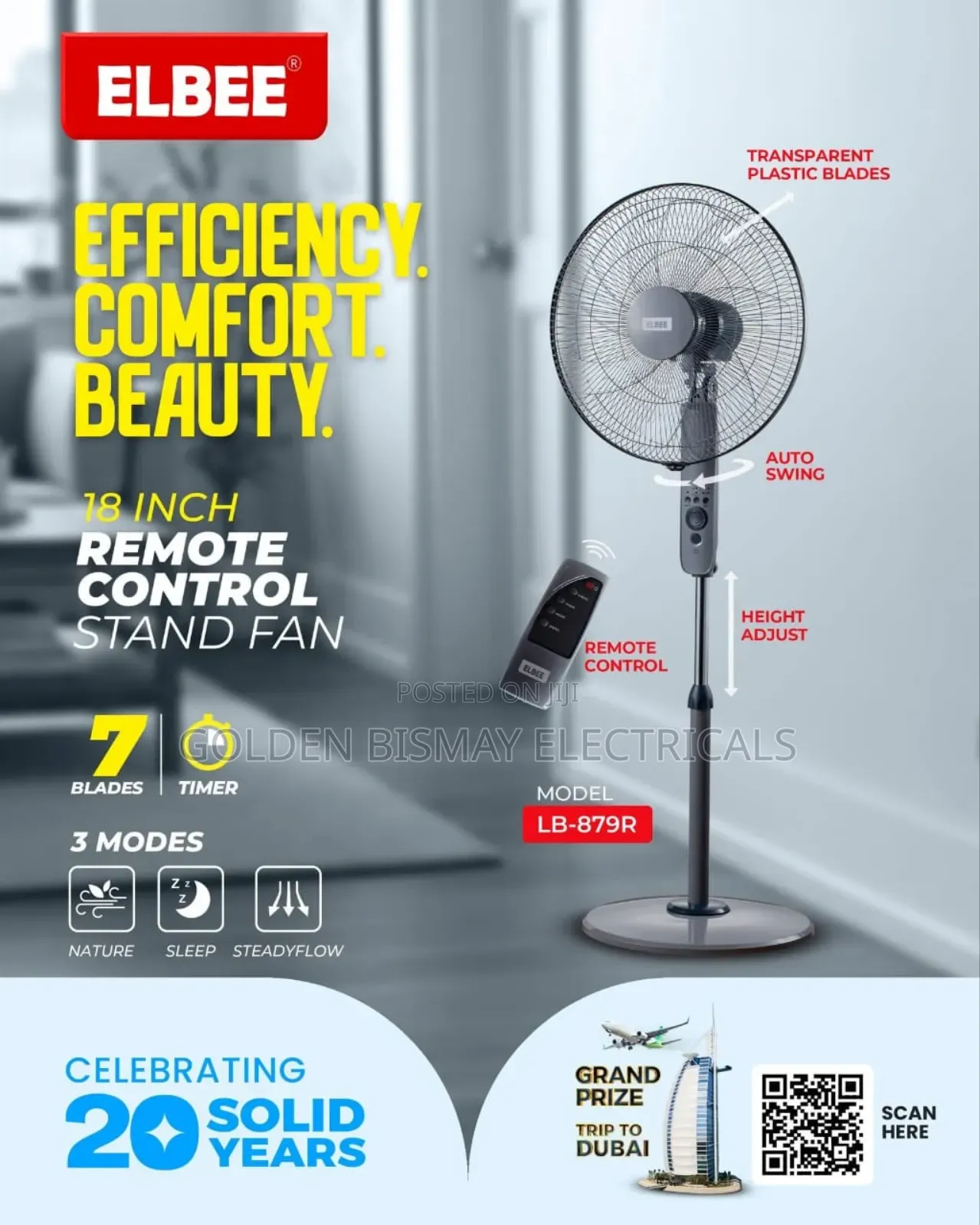 Elbee 18 Inche Remote Control Standing Fan With 7 Blades