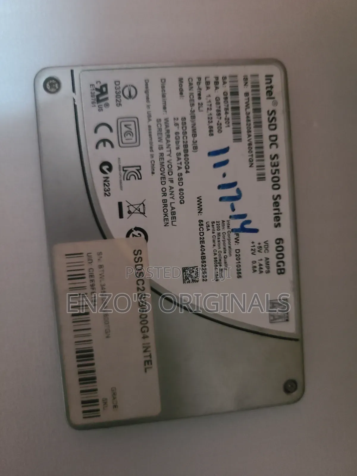 600gb SSD Drive 2.5inch SATA Intel Brand 100% Health Like New Tested