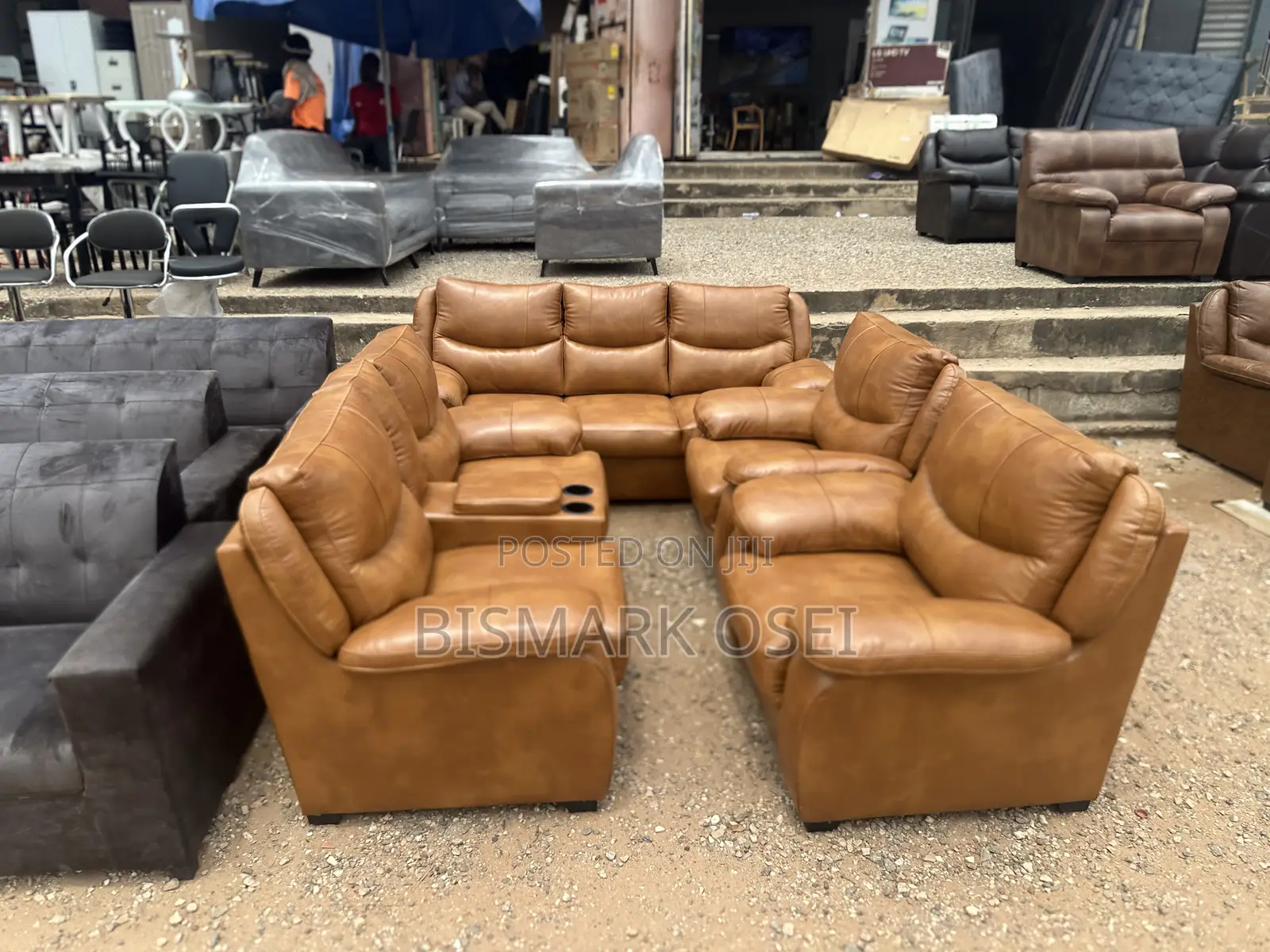 Royal Seven Seater Leather Set, With a Storage and Cup Holder
