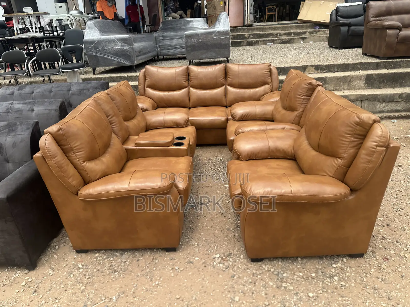 Royal Seven Seater Leather Set, With a Storage and Cup Holder