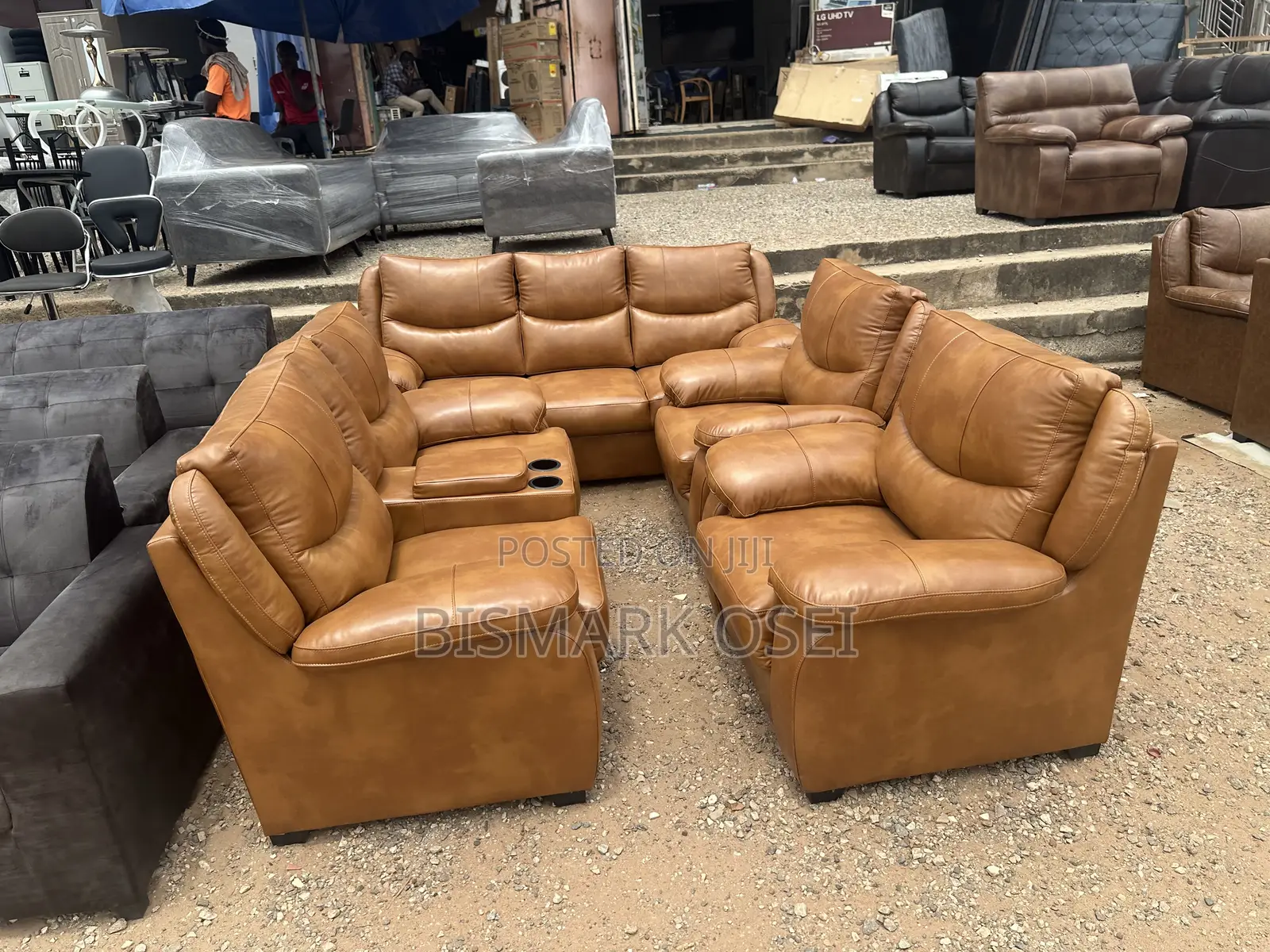 Royal Seven Seater Leather Set, With a Storage and Cup Holder