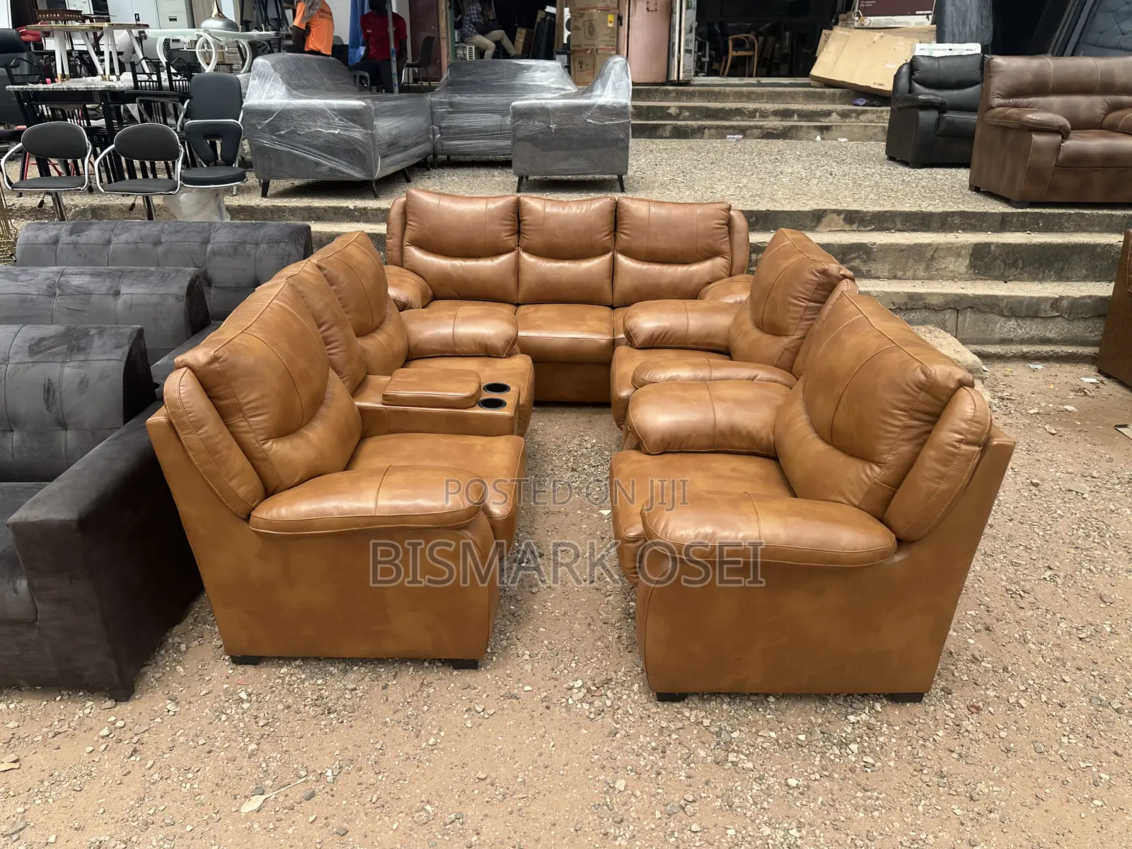 Royal Seven Seater Leather Set, With a Storage and Cup Holder