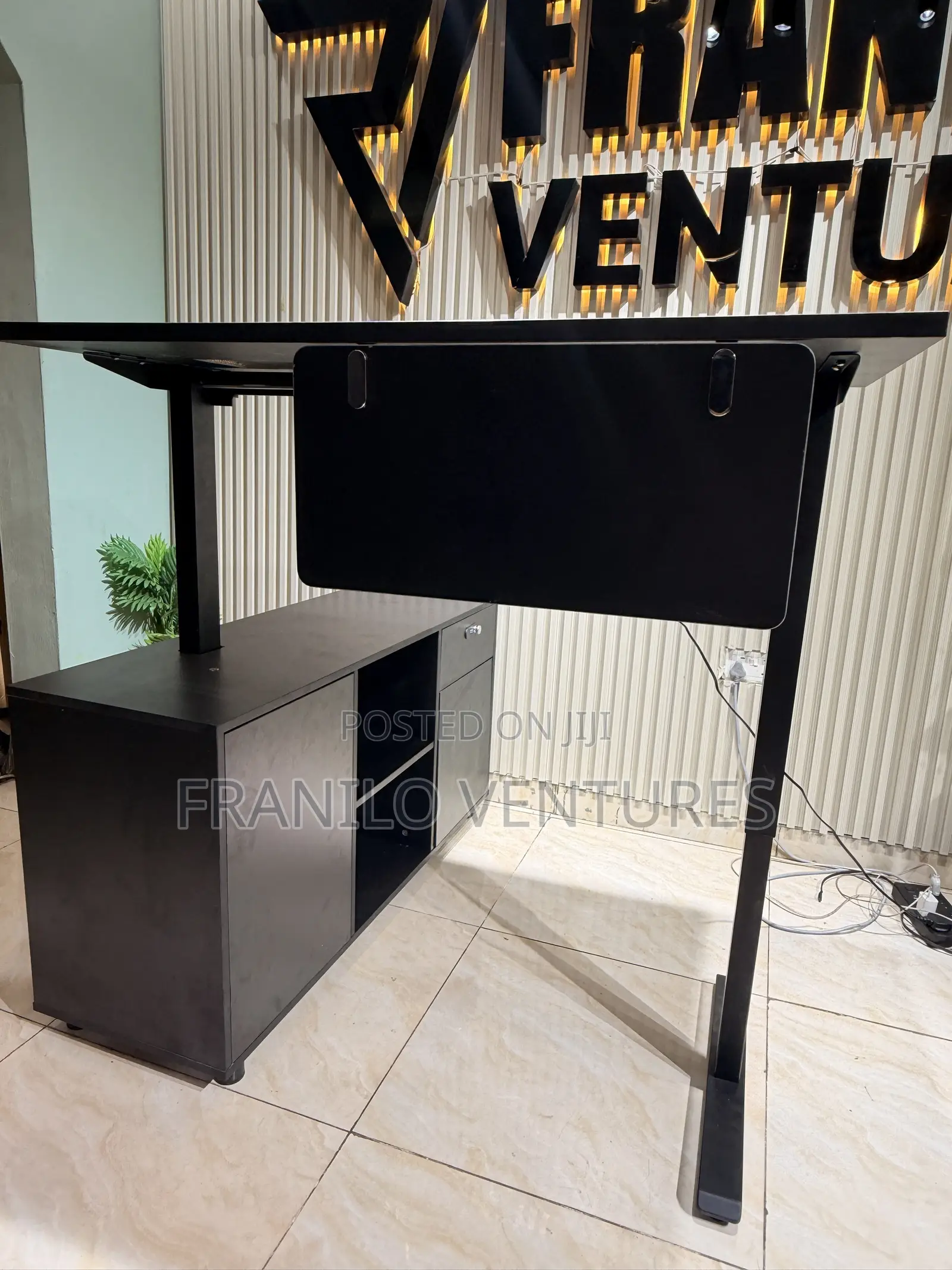 Electric Height Adjustable Desk With Storage Cabinet