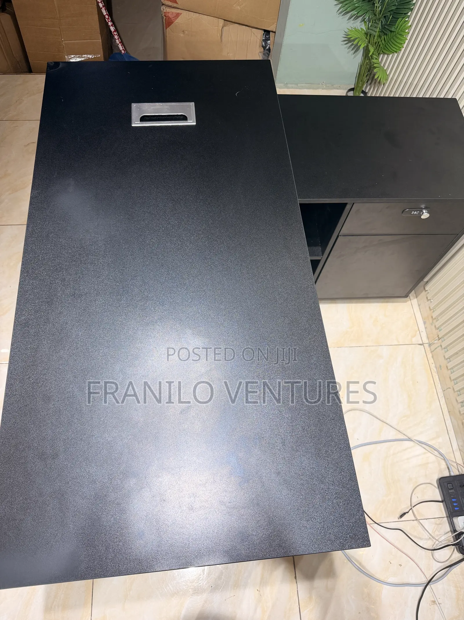 Electric Height Adjustable Desk With Storage Cabinet