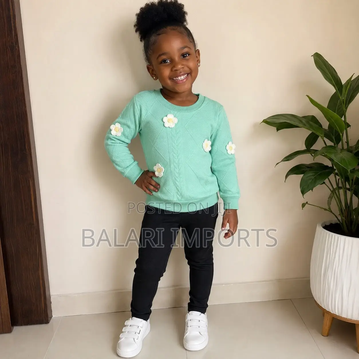 Girls’ Cute 2-Piece Outfit – Mint Green Black