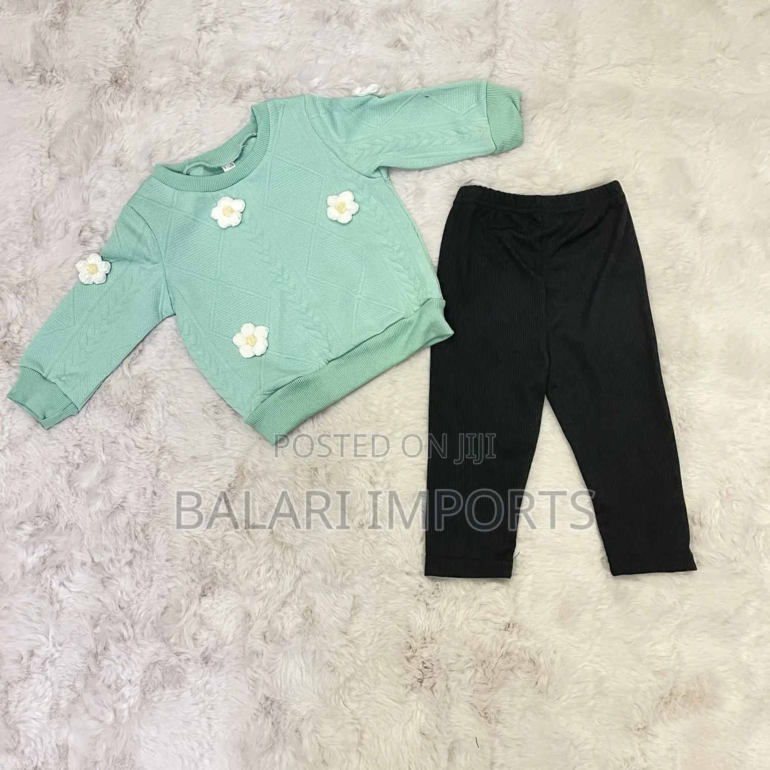 Girls’ Cute 2-Piece Outfit – Mint Green Black