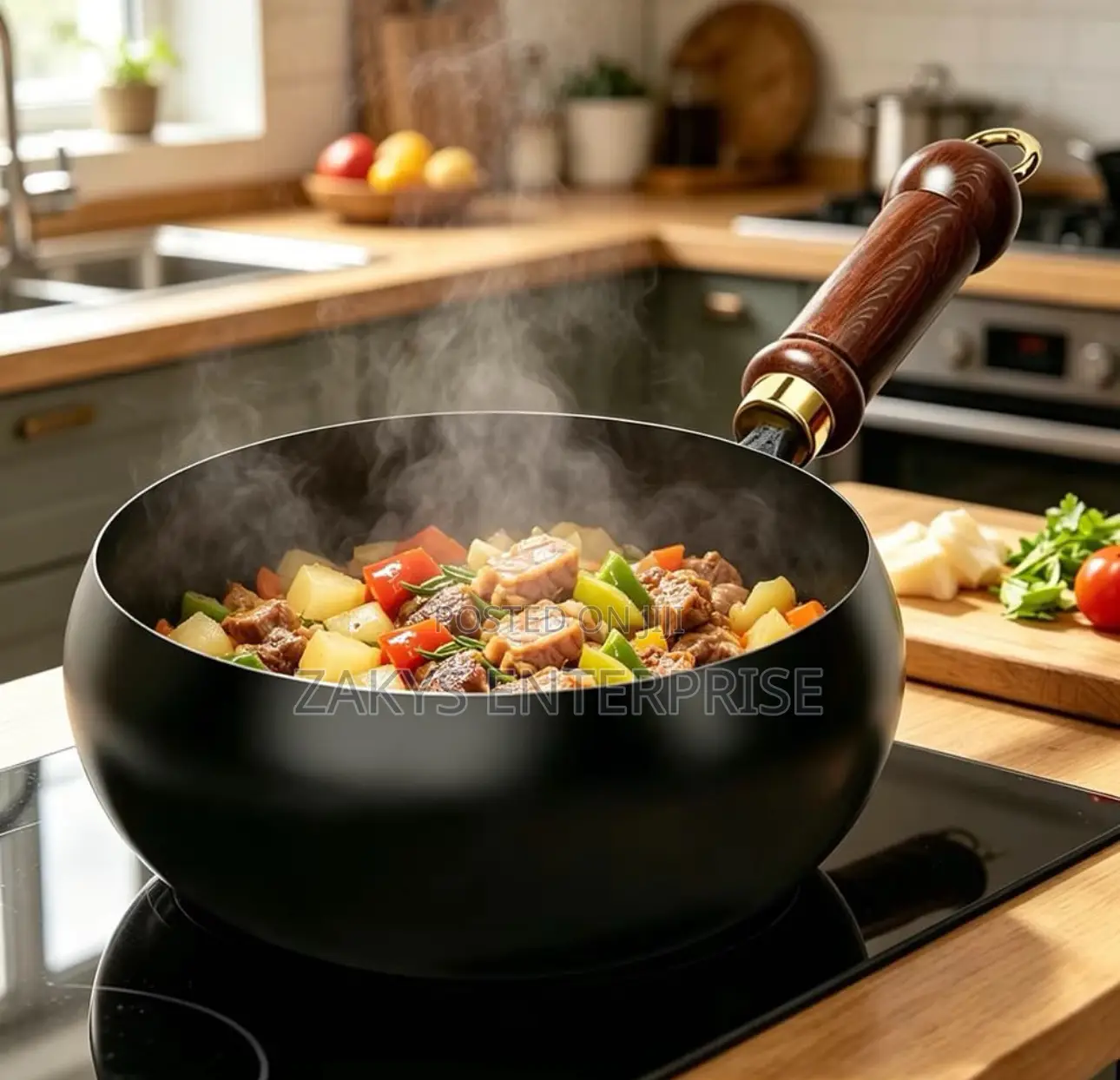Carbon Steel Wok Pan With Lid 24cm
