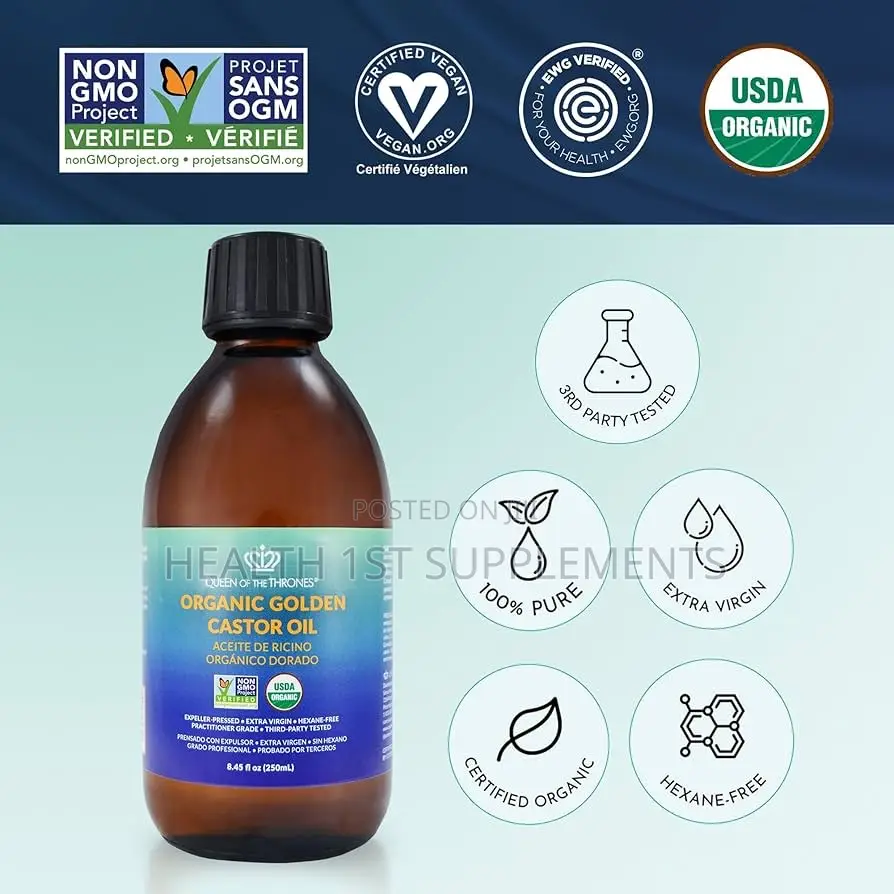 Queen of the Thrones, Organic Golden Castor Oil, Cold-Pressed, 250ml
