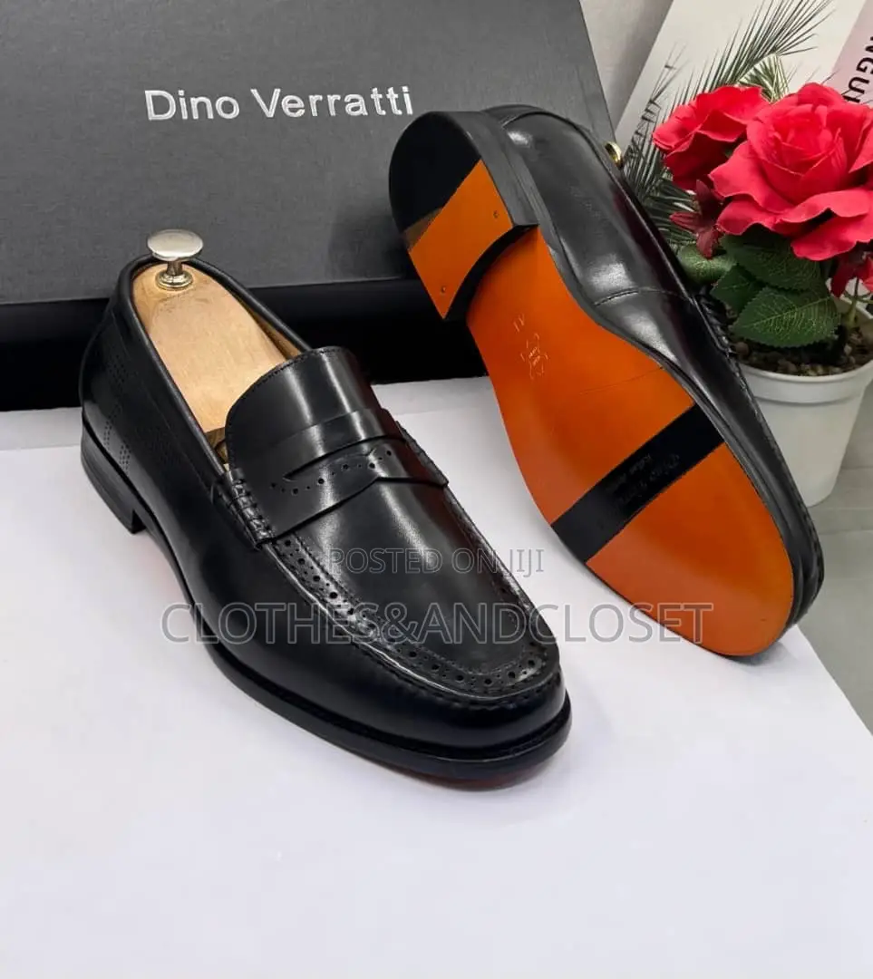 Black Leather Penny Loafers by Dino Verratti