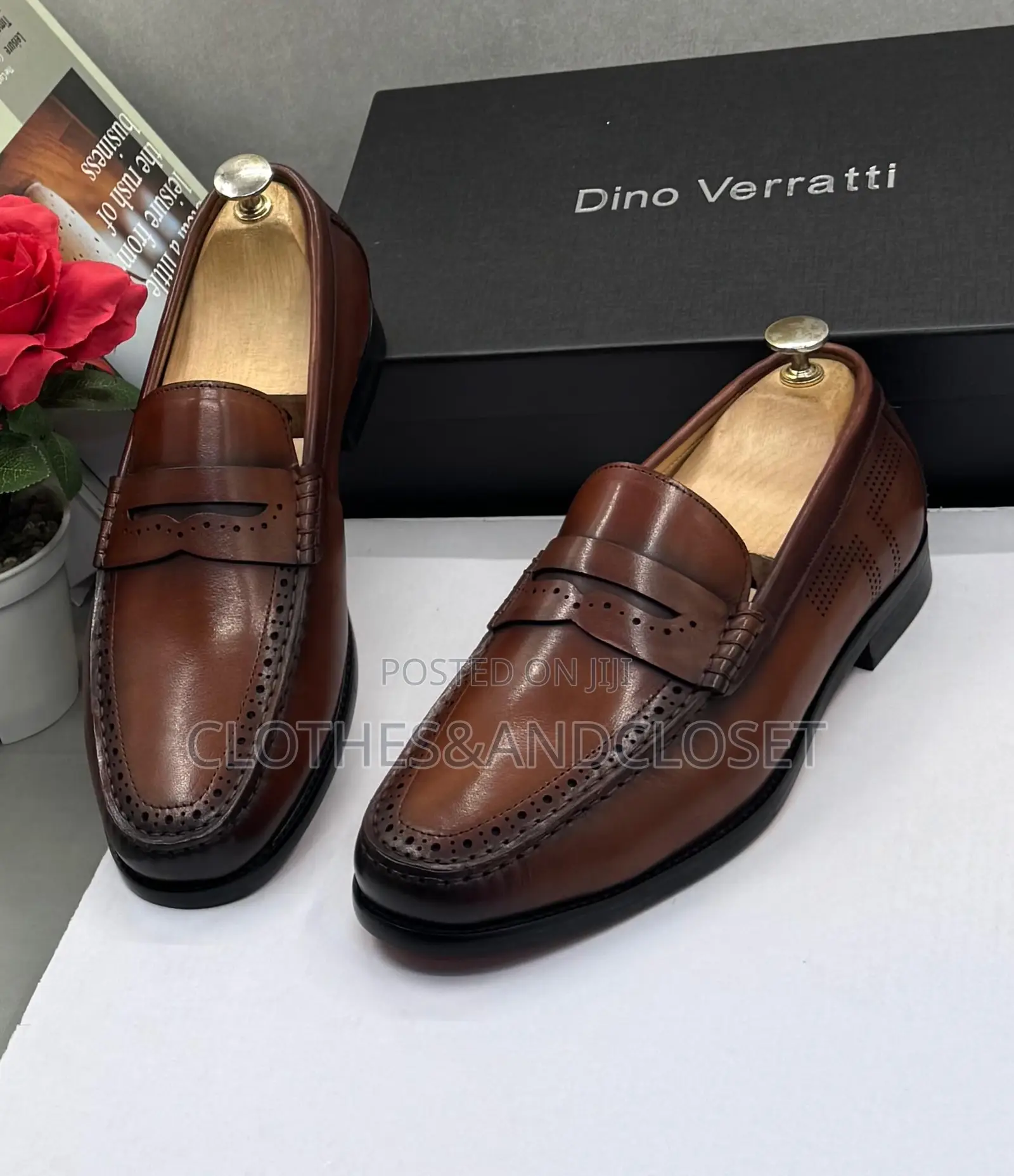 Dino Verratti Brown Leather Brogue Penny Loafers Witha Rich Tan Finish