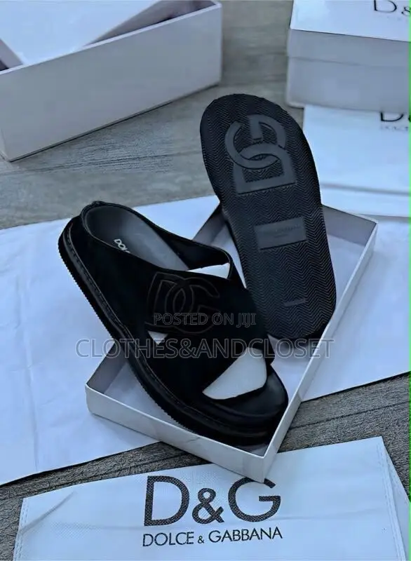 Black Dolce Gabbana Rubber Beachwearslide Sandals, Crisscross Straps