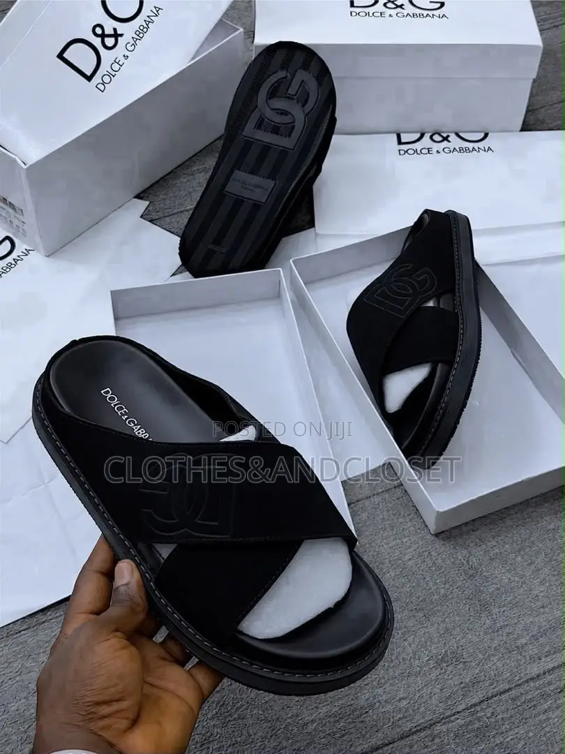 Black Dolce Gabbana Rubber Beachwearslide Sandals, Crisscross Straps