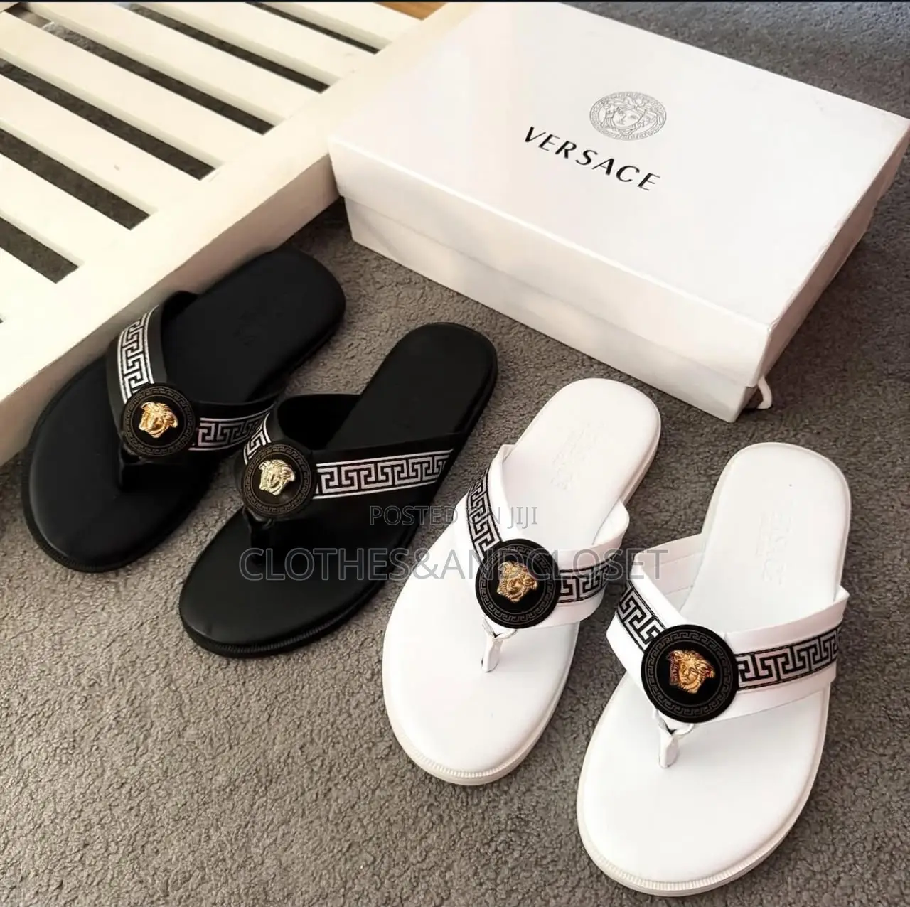 Versace Thong Sandals Feature a Distinctive Gold Medusa Head Medallion