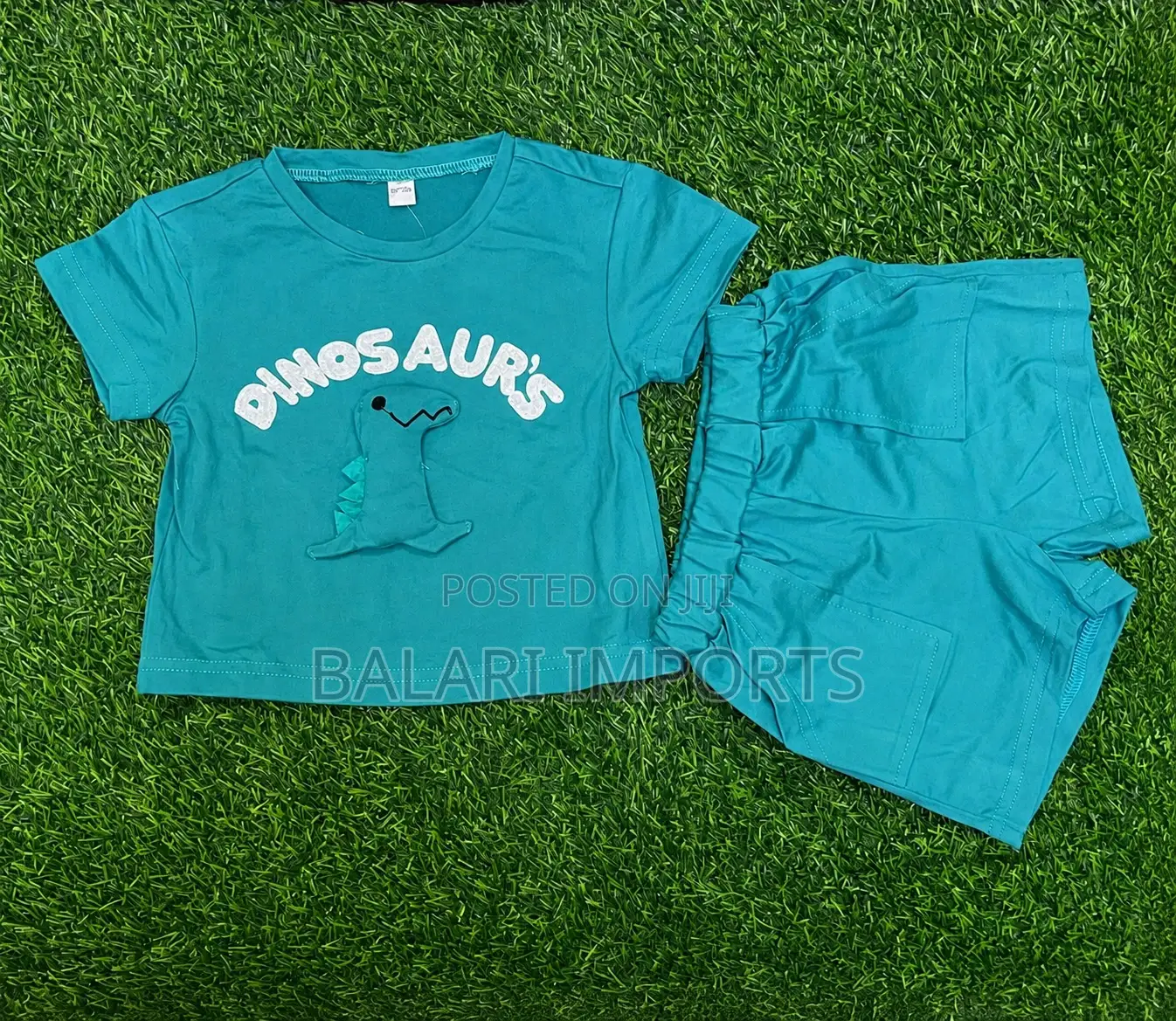 Cute Boys’ 2-Piece Dinosaur T-Shirt Shorts Set – Turquoise