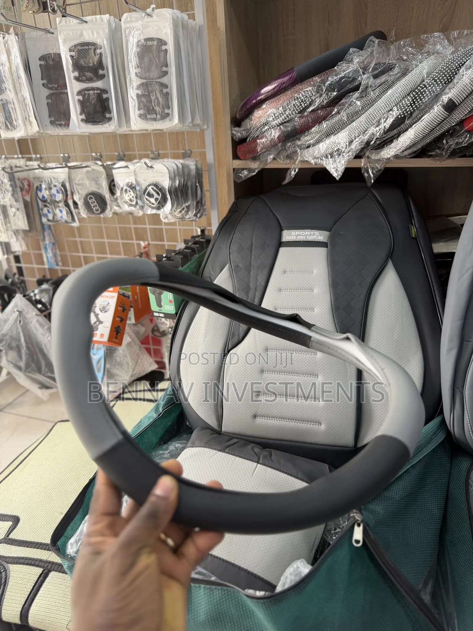 Premium Nappa Ash and Black Leather Car Seat Cover