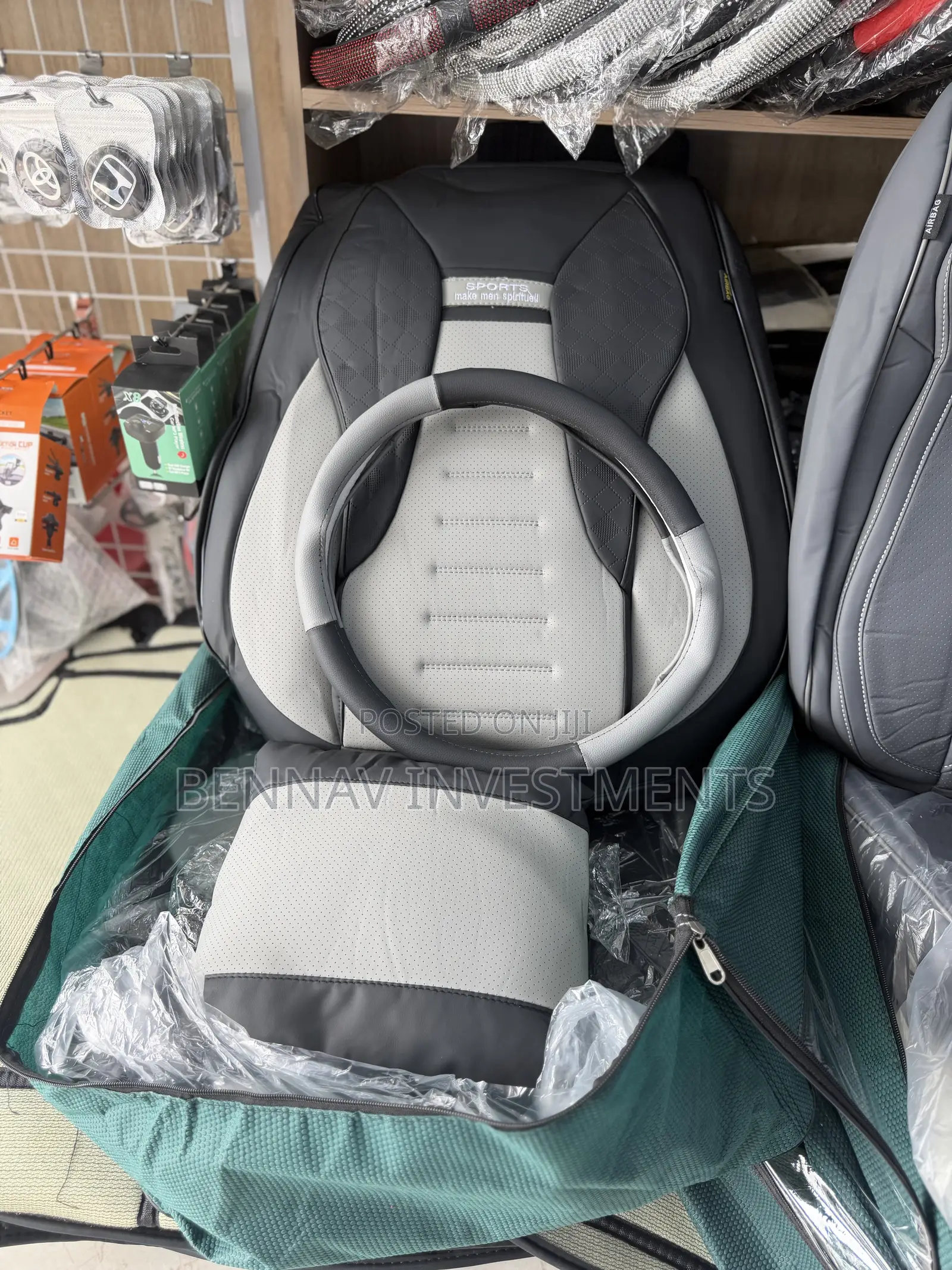 Premium Nappa Ash and Black Leather Car Seat Cover